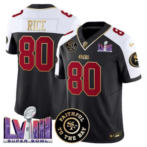 Black San Francisco 49ers #80 Jerry Rice Alternate 2025 F.U.S.E. Faithful & Super Bowl LVIII Patch Vapor Limited Stitched Football Jersey - SFR85