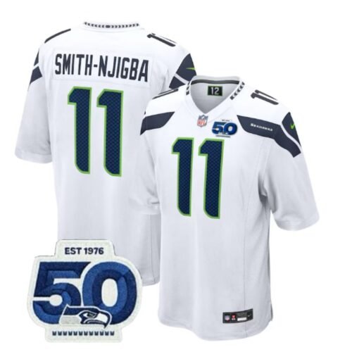 White Seattle Seahawks #11 Smith-Njigba 2025 F.U.S.E. 50th Anniversary Patch Vapor Untouchable Limited Stitched Football Jersey - SSR64