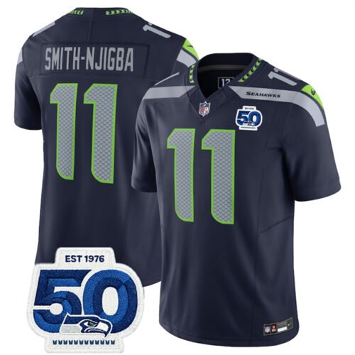 Navy Seattle Seahawks #11 Jaxon Smith-Njigba 2025 F.U.S.E. 50th Anniversary Patch Vapor Untouchable Limited Stitched Football Jersey - SSR68