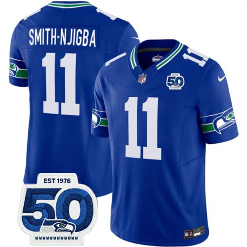 Royal Seattle Seahawks #11 Jaxon Smith-Njigba 2025 F.U.S.E 50th Anniversary Patch Throwback Vapor Limited Stitched Football Jersey - SSR48