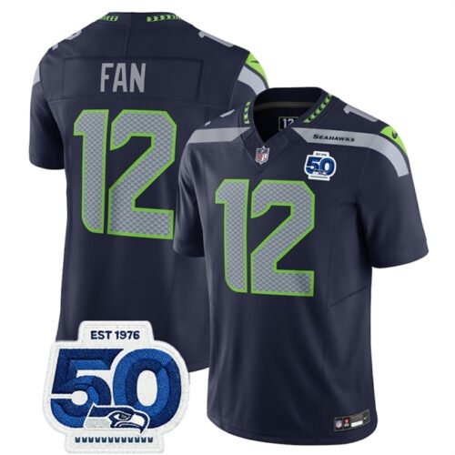 Navy Seattle Seahawks #12 Fan 2025 F.U.S.E. 50th Anniversary Patch Vapor Untouchable Limited Stitched Football Jersey - SSR21