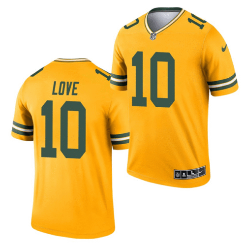 Gold Green Bay Packers #10 Jordan Love 2021 Inverted Legend Stitched Football Jersey - GBJ130