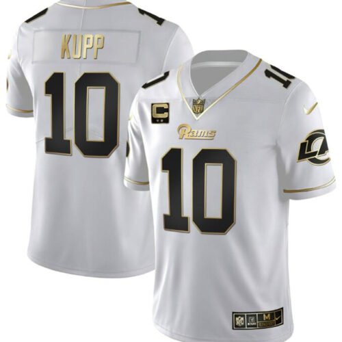 White Golden Los Angeles Rams #10 Cooper Kupp with 2-Star Patch Vapor Vapor Stitched Football Jersey - LAR24
