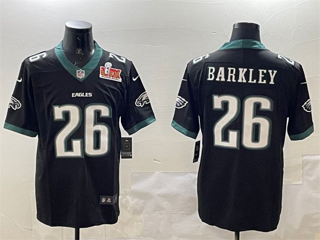 Black Philadelphia Eagles #26 Saquon Barkley 2025 Super Bowl LIX Patch New Vapor Untouchable Limited Stitched Football Jersey - PEL212
