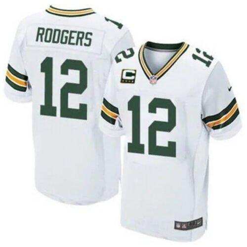 Green Bay Packers #12 Aaron Rodgers White With C Patch Stitched Game Jersey - GBJ339