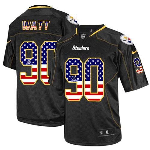 Nike Steelers #90 T. J. Watt Black Stitched NFL Elite USA Flag Fashion Jersey - PSJ387