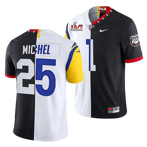 Black/White Los Angeles Rams X Georgia Bulldogs #25 Sony Michel Split Super Bowl LVI Stitched Jersey - LAR260