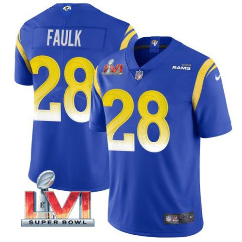 Royal Los Angeles Rams #28 Marshall Faulk 2022 Super Bowl LVI Vapor Limited Stitched Jersey - LAR490
