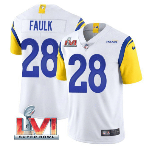 White Los Angeles Rams #28 Marshall Faulk 2022 Super Bowl LVI Vapor Limited Stitched Jersey - LAR450