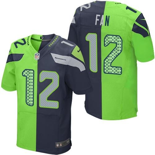 Nike Seahawks #12 Fan Steel Blue/Green Stitched NFL Elite Split Jersey