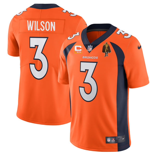 Orange Denver Broncos #3 Russell Wilson With C Patch & Walter Payton Patch Vapor Untouchable Limited Stitched Jersey