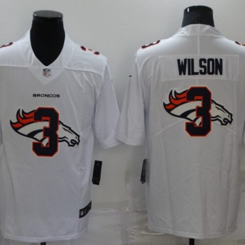 White Denver Broncos #3 Russell Wilson Shadow Logo Limited Stitched Jersey