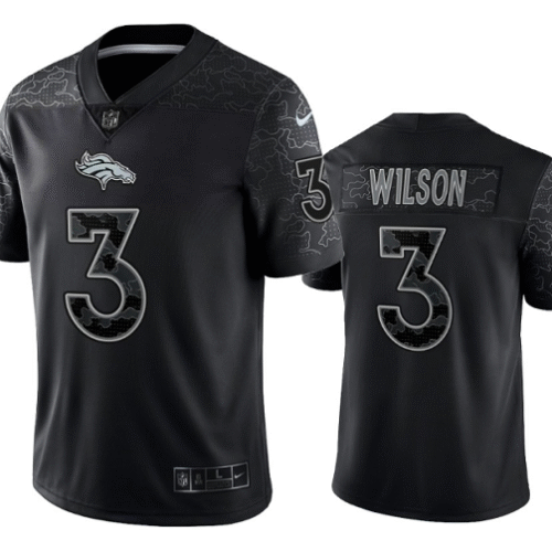Black Denver Broncos #3 Russell Wilson Reflective Limited Stitched Football Jersey