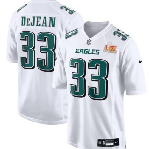 White Philadelphia Eagles #33 Cooper DeJean 2025 Super Bowl LIX Patch Fashion Football Stitched Game Jersey - PEL05