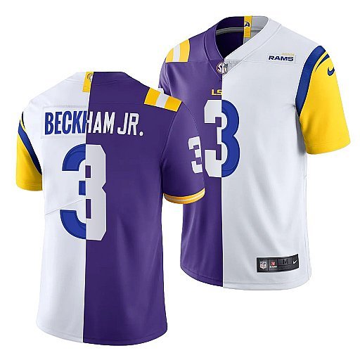 Purple/White Los Angeles Rams X LSU Tigers #3 Odell Beckham Jr. Split Stitched Jersey - LAR321