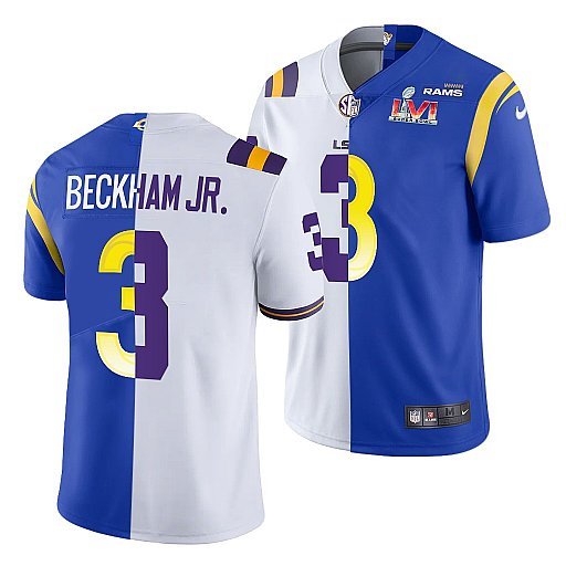 White/Royal Los Angeles Rams X LSU Tigers #3 Odell Beckham Jr. Split Super Bowl LVI Stitched Jersey - LAR292