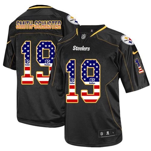 Nike Steelers #19 JuJu Smith-Schuster Black Stitched NFL Elite USA Flag Fashion Jersey - PSJ191