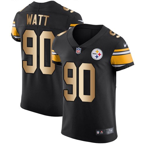 Nike Steelers #90 T. J. Watt Black Team Color Stitched NFL Elite Gold Jersey - PSJ264