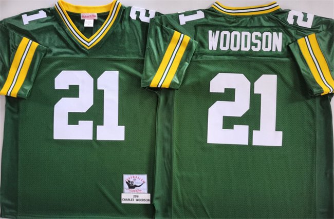 Green Green Bay Packers #21 Charles Woodson Throwback Stitched Football Jersey - GBJ345