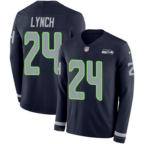 Nike Seahawks #24 Marshawn Lynch Steel Blue Team Color Stitched NFL Limited Therma Long Sleeve Jersey