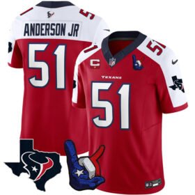 Red/White Houston Texans #51 Will Anderson Jr. 2023 F.U.S.E. With 1-Star C And Hand Sign Throwing Up The H Patch Vapor Untouchable Limited Stitched Football Jersey - HTJ334
