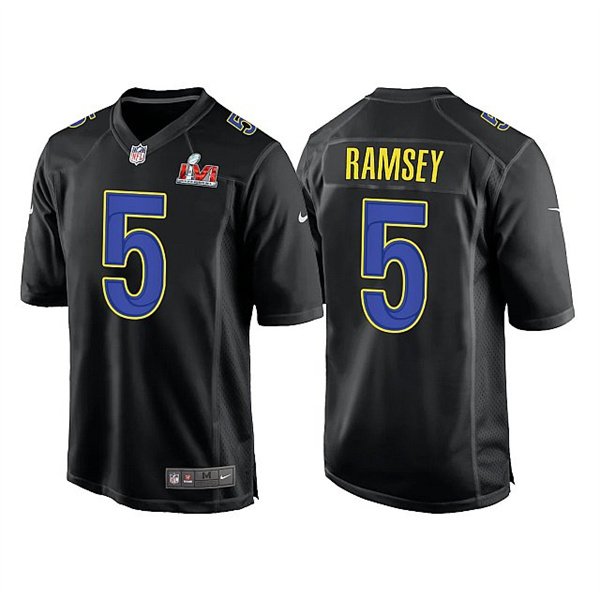 Black Los Angeles Rams #5 Jalen Ramse 2022 Super Bowl LVI Game Stitched Jersey - LAR557