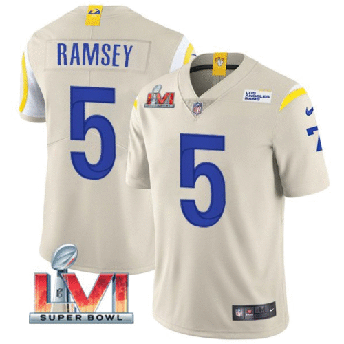 Bone Los Angeles Rams #5 Jalen Ramsey 2022 Super Bowl LVI Vapor Limited Stitched Jersey - LAR484