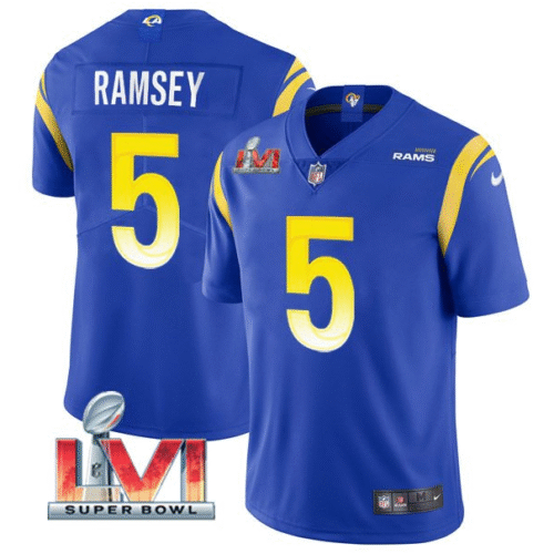 Royal Los Angeles Rams #5 Jalen Ramsey 2022 Super Bowl LVI Vapor Limited Stitched Jersey - LAR46