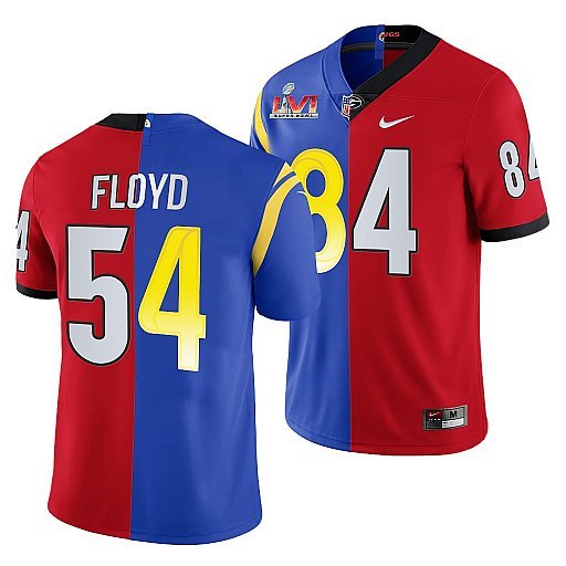 Red/Royal Los Angeles Rams X Georgia Bulldogs #54 Leonard Floyd Split Super Bowl LVI Stitched Jersey - LAR506