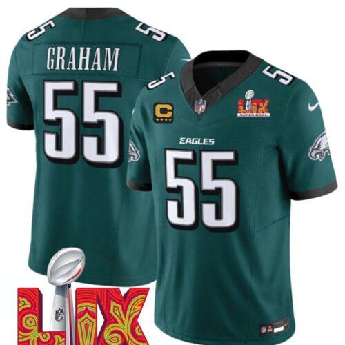 Green Philadelphia Eagles #55 Brandon Graham 2025 Super Bowl LIX Patch And 4-Star C Gold Patch New F.U.S.E. Vapor Limited Stitched Football Jersey - PEL241