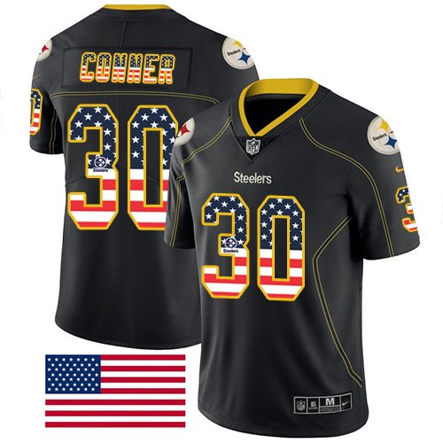 Nike Steelers #30 James Conner Black Stitched NFL Limited Rush USA Flag Jersey - PSJ723