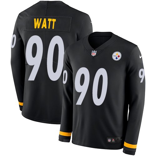 Nike Steelers #90 T. J. Watt Black Team Color Stitched NFL Limited Therma Long Sleeve Jersey - PSJ283