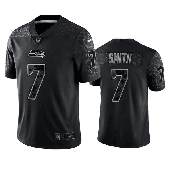 Black Seattle Seahawks #7 Geno Smith Reflective Stitched Jersey