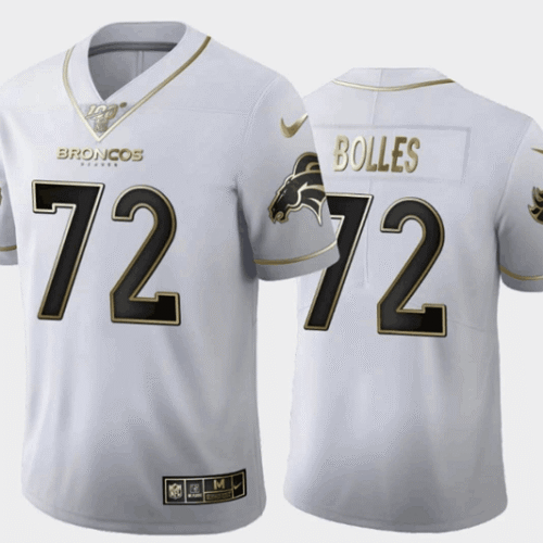 White Denver Broncos #72 Garett Bolles Gold 100th Season Limited Stitched Football Jersey