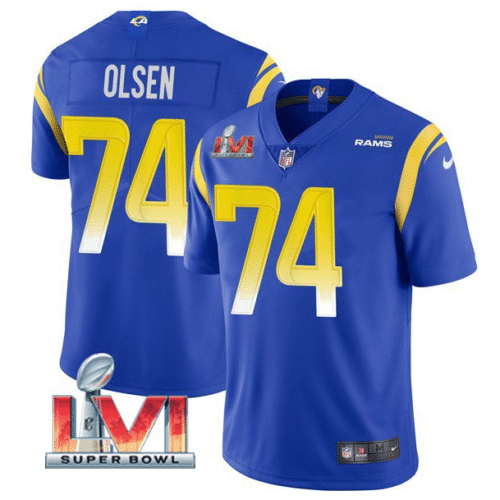 Royal Los Angeles Rams #74 Merlin Olsen 2022 Super Bowl LVI Vapor Limited Stitched Jersey - LAR597