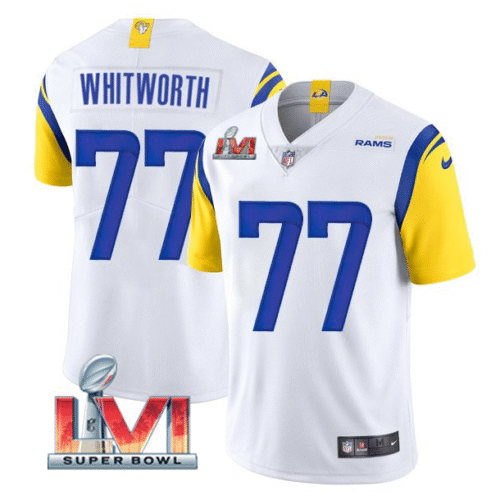 White Los Angeles Rams #77 Andrew Whitworth 2022 Super Bowl LVI Vapor Limited Stitched Jersey - LAR594