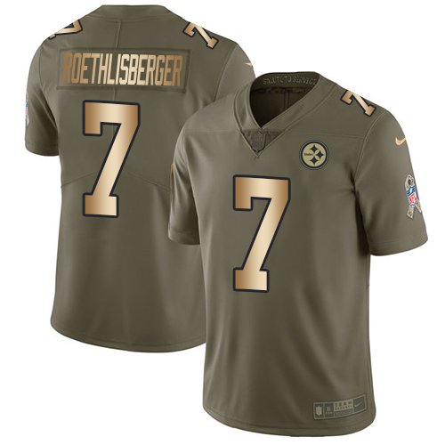 Nike Steelers #7 Ben Roethlisberger Olive/Gold Stitched NFL Limited 2017 Salute To Service Jersey - PSJ249