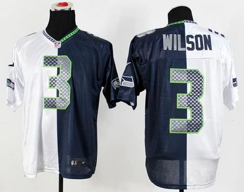 Nike Seahawks #3 Russell Wilson White/Steel Blue Stitched NFL Elite Split Jersey