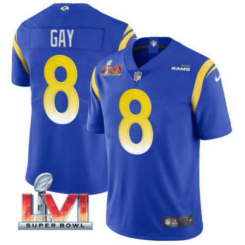 Royal Los Angeles Rams #8 Matt Gay 2022 Super Bowl LVI Vapor Limited Stitched Jersey - LAR523