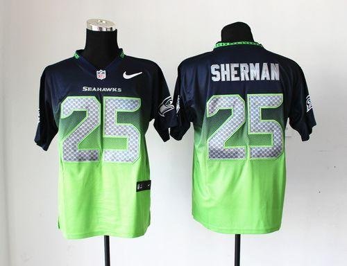 Nike Seahawks #25 Richard Sherman Steel Blue/Green Stitched NFL Elite Fadeaway Fashion Jersey