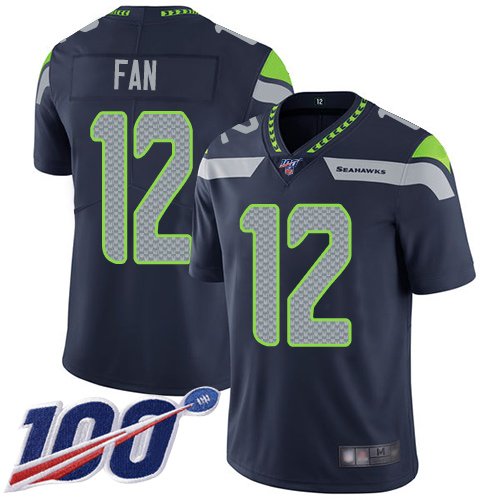 Nike Seahawks #12 Fan Steel Blue Team Color Stitched NFL 100th Season Vapor Limited Jersey