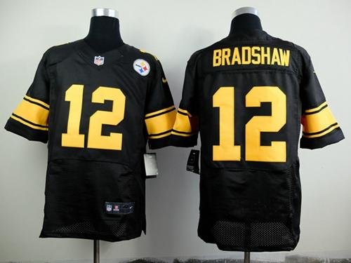 Nike Steelers #12 Terry Bradshaw Black(Gold No.) Stitched NFL Elite Jersey - PSJ472