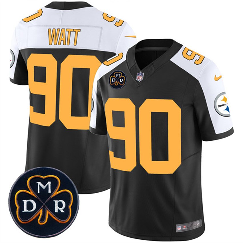Black Pittsburgh Steelers #90 T. J. Watt F.U.S.E. DMR Patch Untouchable Limited Stitched Football Jersey - PSJ431