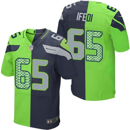 Nike Seahawks #65 Germain Ifedi Steel Blue/Green Stitched NFL Elite Split Jersey