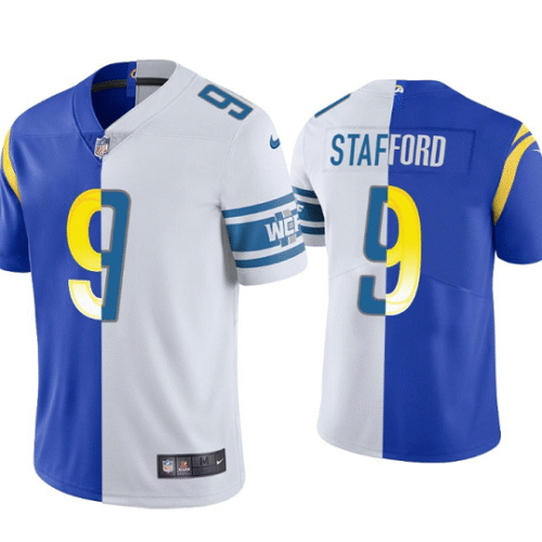 Royal White Los Angeles Rams #9 Matthew Stafford Split Stitched Football Jersey - LAR16