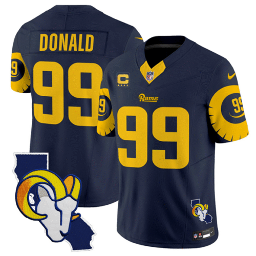 Navy Los Angeles Rams #99 Aaron Donald 2025 4-Star C Patch F.U.S.E. V2 Limited Stitched Football Jersey - LAR06