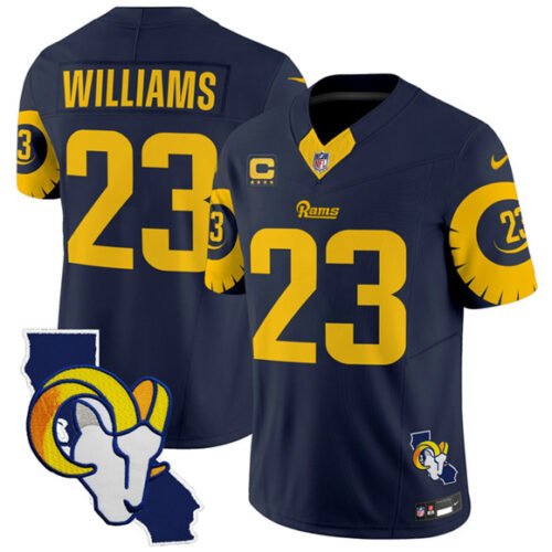 Navy Los Angeles Rams #23 Kyren Williams 2025 4-Star C Patch F.U.S.E. V2 Limited Stitched Football Jersey - LAR417