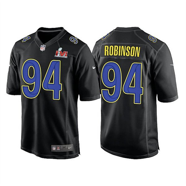 Black Los Angeles Rams #94 A'Shawn Robinson 2022 Super Bowl LVI Game Stitched Jersey - LAR589