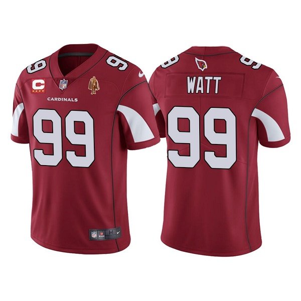 Red Arizona Cardinals #99 J.J. Watt With C Patch & Walter Payton Patch Limited Stitched Jersey - ACJ209