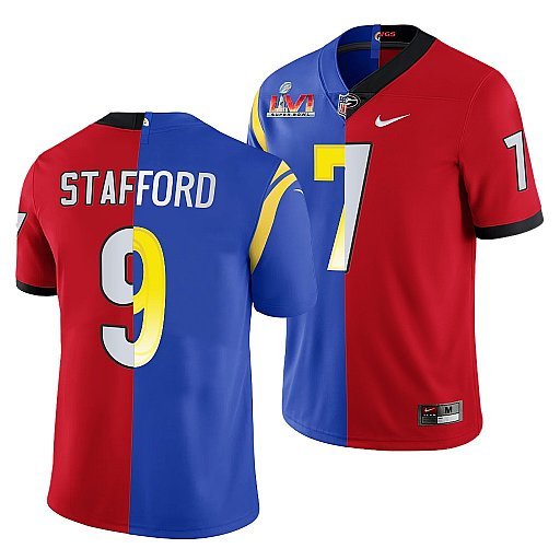 Red/Royal Los Angeles Rams X Georgia Bulldogs #9 Matthew Stafford Split Super Bowl LVI Stitched Jersey - LAR288